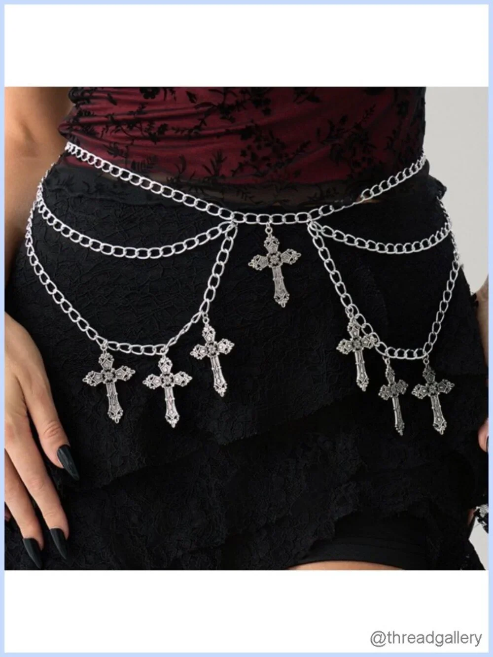 Goth Cross Waist Chain Belt Layered Metal Body Jewelry for Women